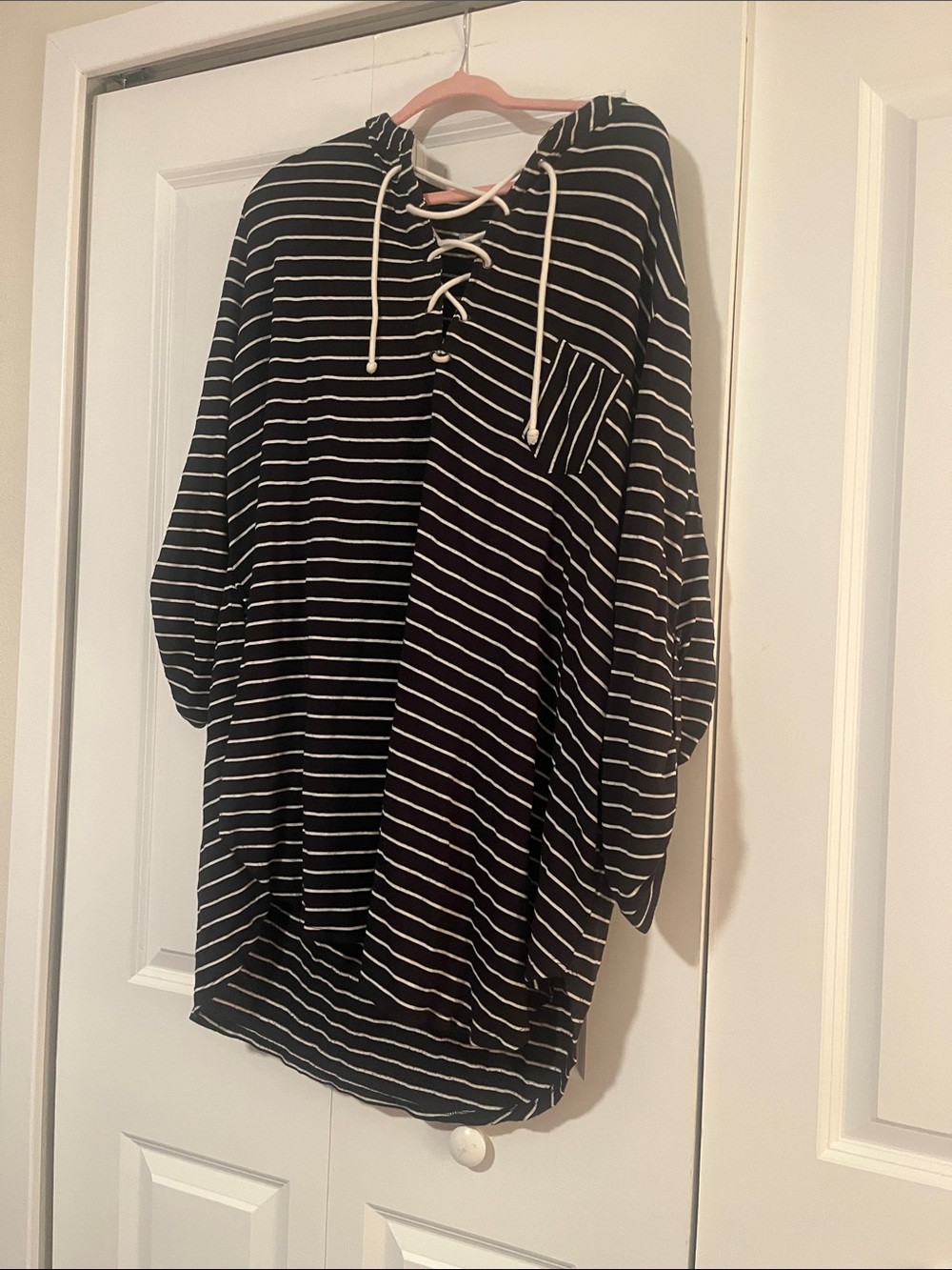 Black & White Striped Lace-Up top